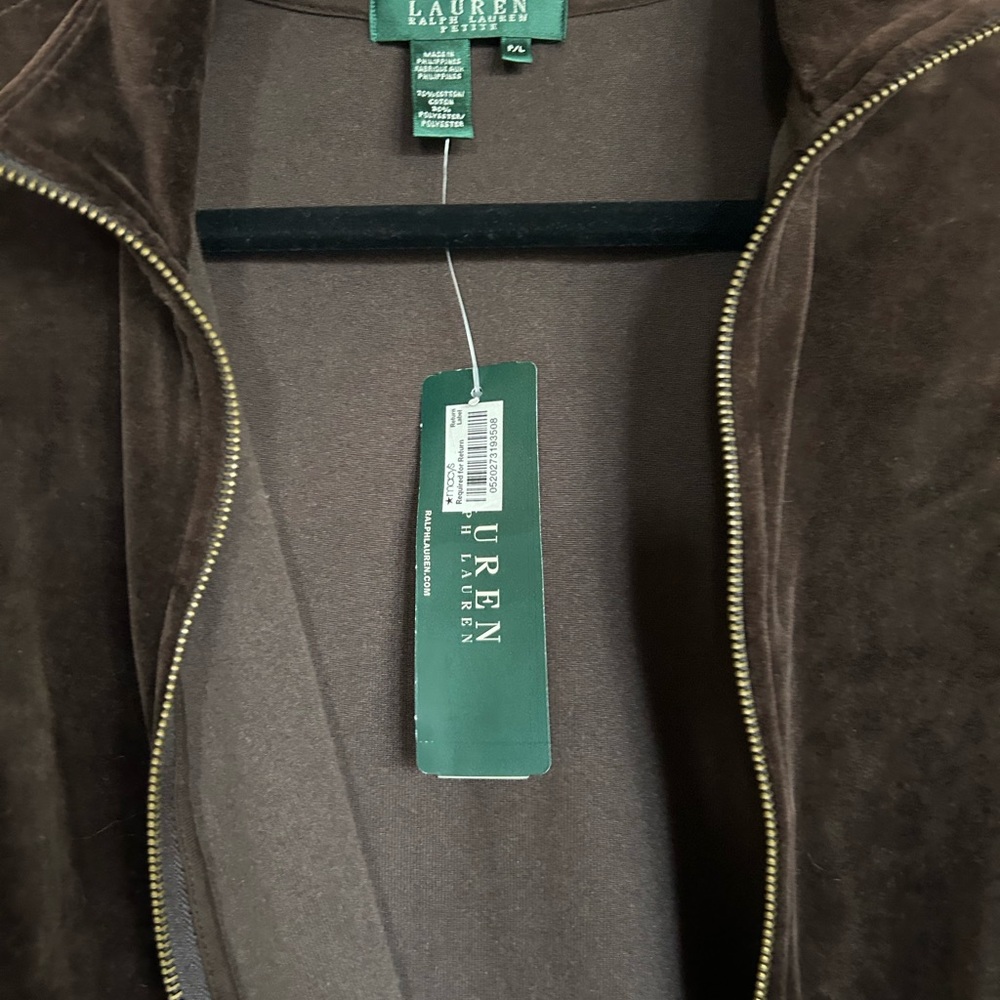 Lauren Ralph Lauren chocolate brown velour track suit jacket size Large petite - Picture 6 of 7